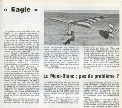 Hang glider : Eagle Man-Flight ; Manufacturer : Man-Flight Systems