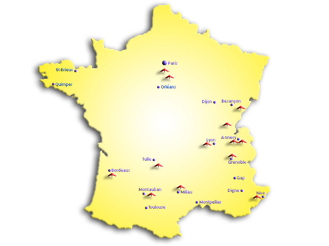 Carte de France des écoles de deltaplane