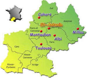 Carte Saint-Antonin-Noble-Val Cahors Montauban Albi Toulouse Millau